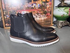 Johnston & Murphy Collection Chelsea Wingtip Boots Black Leather Italy Mens 10M